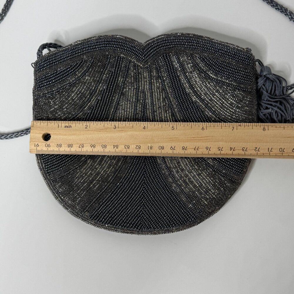 Beaded Purse Grey Elegant Small Shoulder Bag Theater Old Money Opera Cocktail - Picture 4 of 10